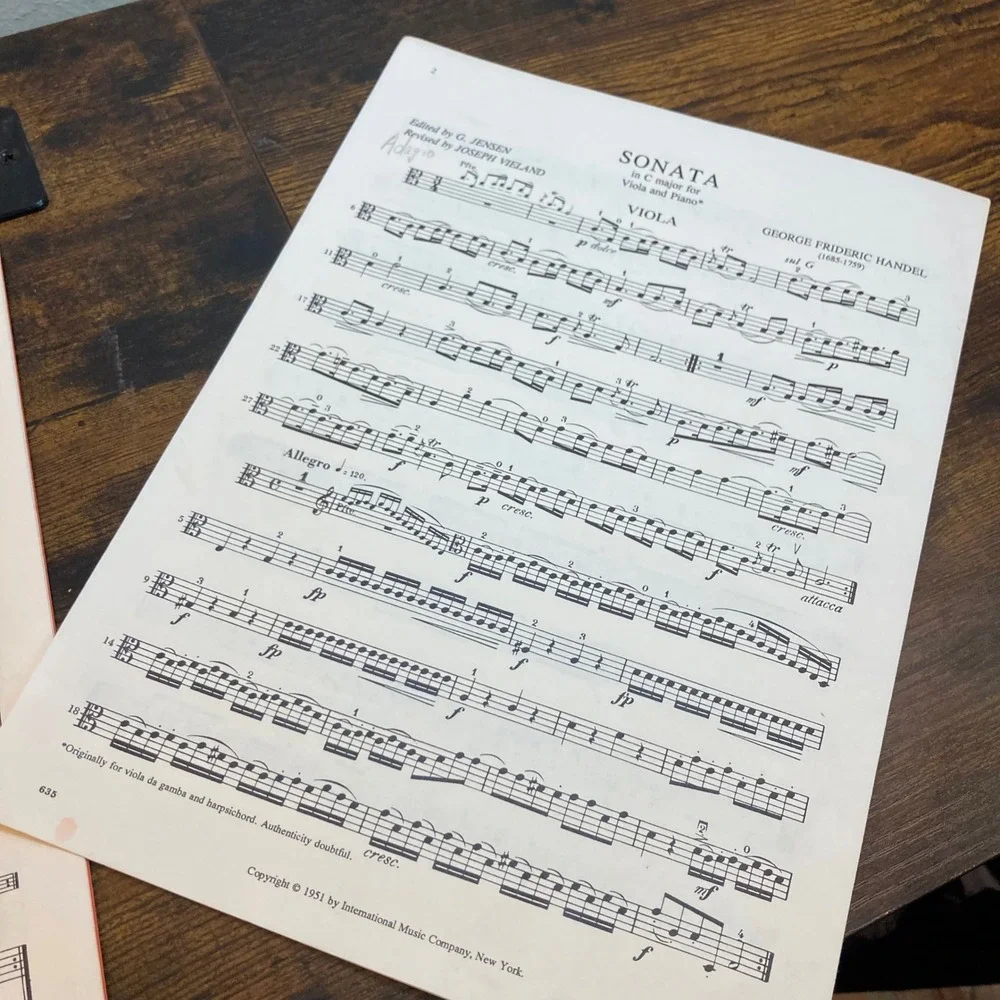 Handel Sonata in C Major Viola and Piano Sheet Music IMC No. 635 Jensen Vieland
